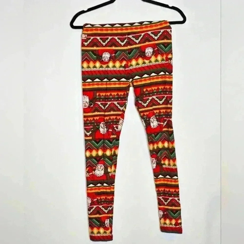Lularoe‎ OS Santa Christmas Holiday Buttery Soft Geometric Red Green Leggings